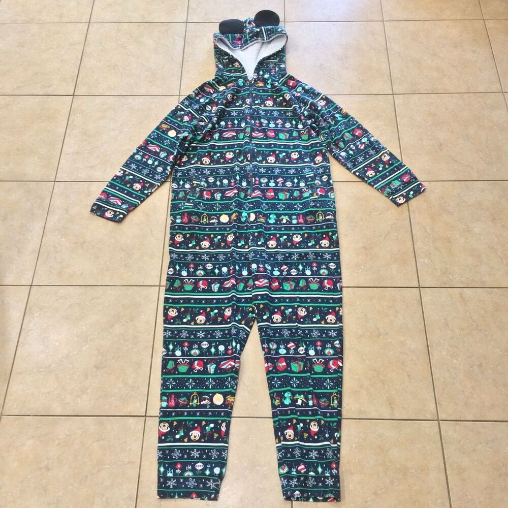 Disney parks adult one piece Christmas pajamas large black men’s unisex
